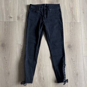 Black Women's Jeans with Lace-Up Detail